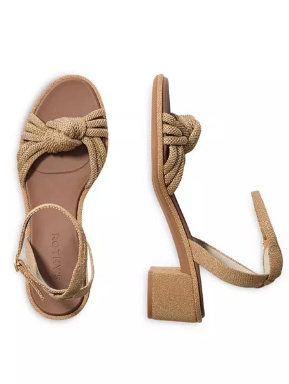 NEW Rothys The Knot Sandals Golden Sun Womens 8 Metallic Block Heel Strappy